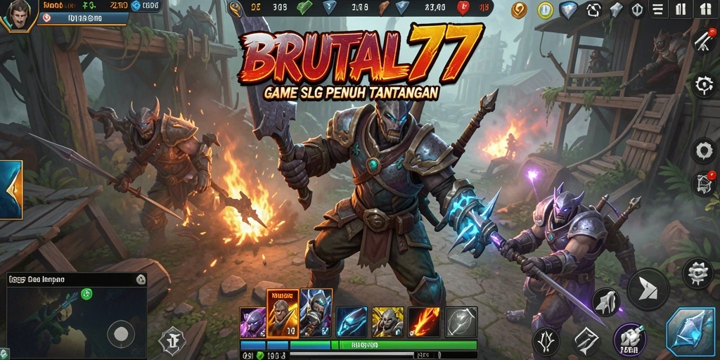 Screenshot gameplay BRUTAL77 yang menampilkan pertempuran yang intens.