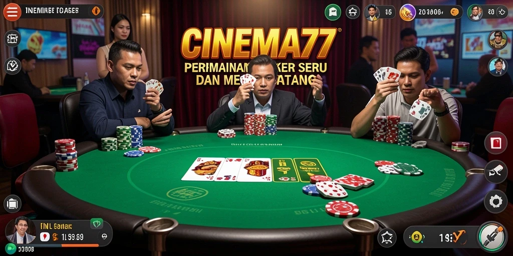Screenshot utama CINEMA77 menampilkan gameplay poker yang seru dan dinamis.