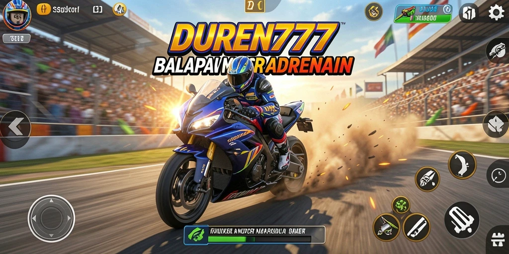 Tampilan gameplay DUREN777 dengan balapan motor yang mendebarkan.