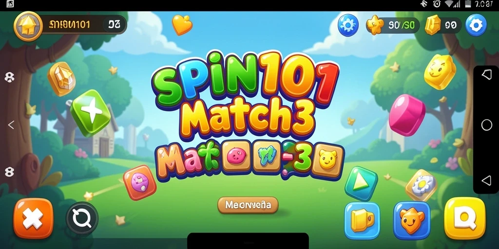Tampilan gameplay SPIN101 dengan berbagai item warna-warni yang harus dicocokkan.